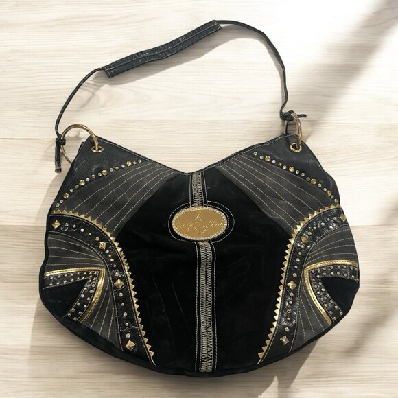 Baby Phat Handbags - Baby Phat Vintage Women's Handbag Y2K Purse Hobo Studded Suede Leather Bling
